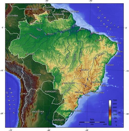 карта рельефа Бразилии